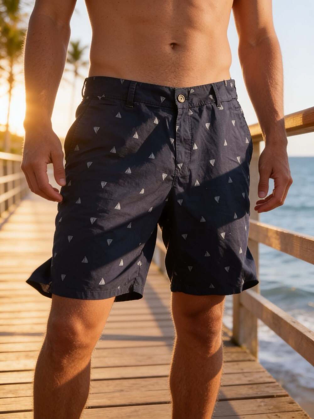 TRUNKS Classic Chino Navy Blue Sailboat Print Shorts Size 34